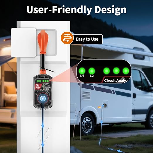 Vehiker 18000 Joules-RV Surge Protector 50 Amp, RV Power Surge Voltage Protection, RV Adapter Plug for Camper, Circuit Analyzer for Travel Trailers with Waterpoof Cover
