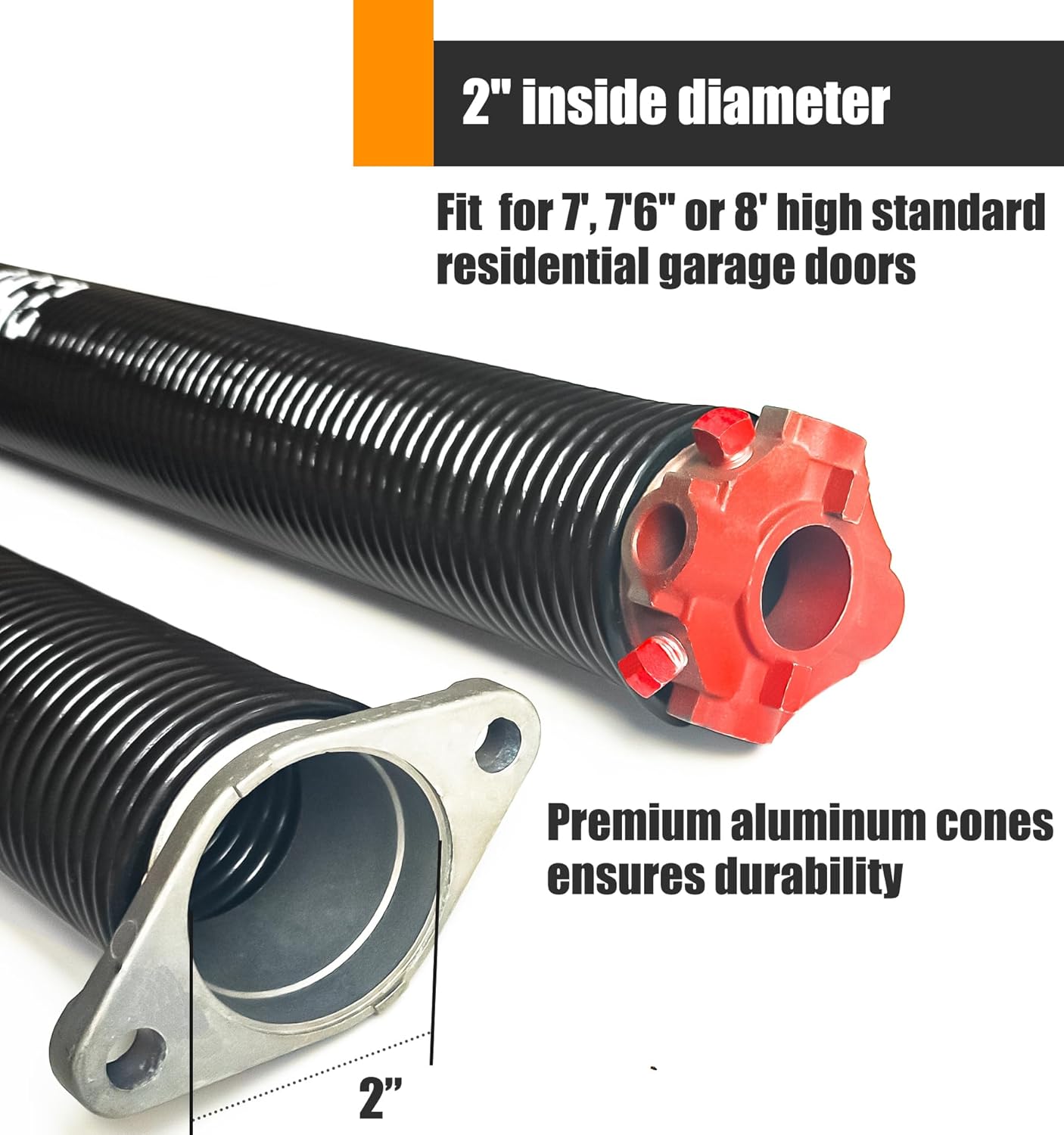 Garage Door Torsion Spring Set, Pair of 2" Electrophoresis Coated Garage Door Spring Replacement with 2 Non-Slip Winding Bars and Bearing, Minimum 16000 Cycles (.225x2x27")