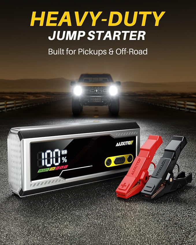 AUXITO 9000A Jump Starter, 12V Car Battery Jump Starter, Up to All Gas/All Diesel Engine with LED Display, 30W Type-C Fast Charging and 168W DC Output, 3-Mode Flashlight, Storage Case