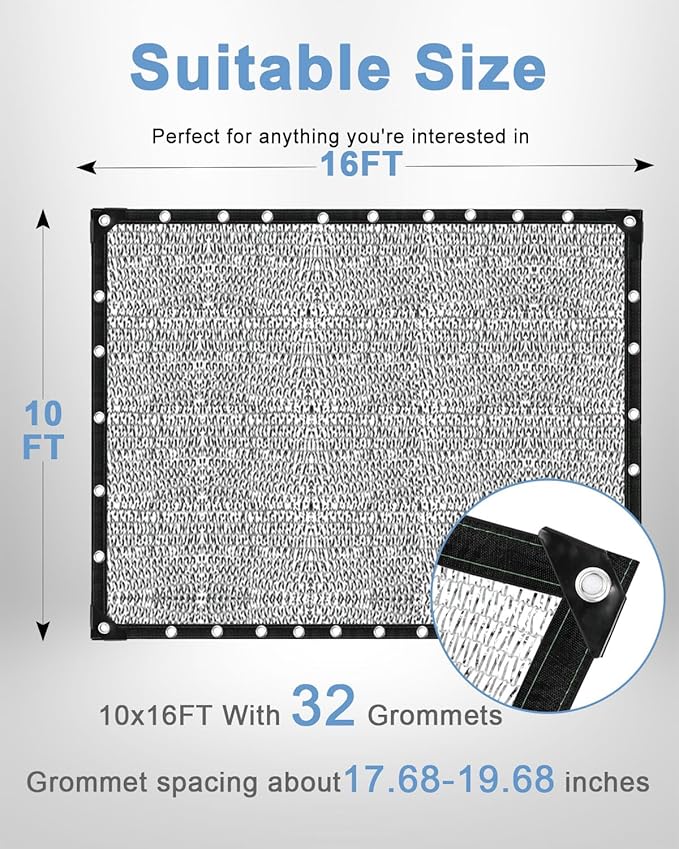 vensovo 40% Aluminum Shade Cloth - Reflective Aluminium Shade Netting Sun Shade Cover with Grommets for Cars, Dogs, Outdoor, RV, Patio (10x16FT)