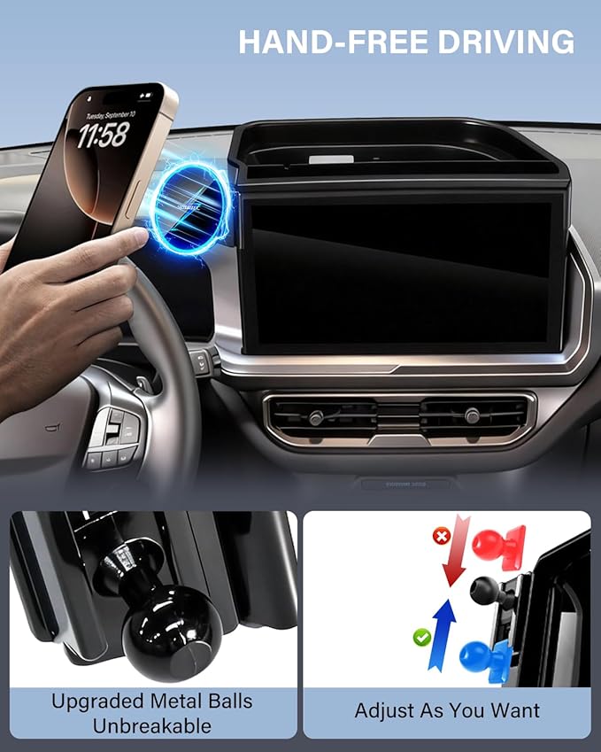 Dash Tray with Phone Holder for 2025 Ford Bronco Sport Dashboard Storage Console Organizer Accessories 13.2-Inch Screen, Magnetic Phone Holder for MagSafe, Magnets Wireless Charger Cell Phone Base