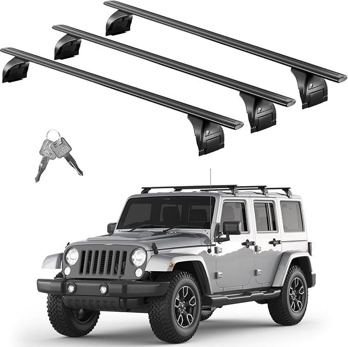 Tuyoung Roof Rack Cross Bars Wrangler - 330 lbs Lockable Crossbars 3PCS Fit for Jeep Wrangler JK JL Gladiator JT 2007-2026 with Metal, 2 & 4 Door Heavy Duty Aluminum Rooftop Kayak Luggage Racks