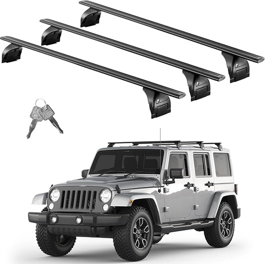 Tuyoung Roof Rack Cross Bars Wrangler - 330 lbs Lockable Crossbars 3PCS Fit for Jeep Wrangler JK JL Gladiator JT 2007-2026 with Metal, 2 & 4 Door Heavy Duty Aluminum Rooftop Kayak Luggage Racks