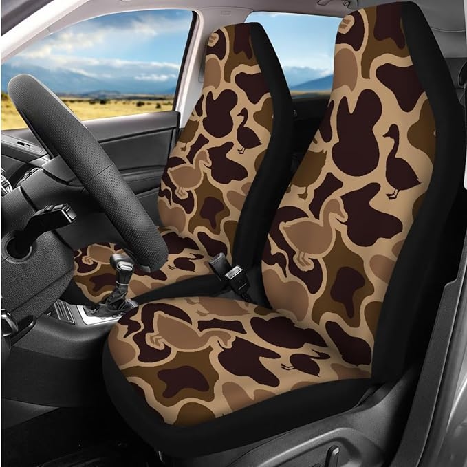 Bulopur Duck Hunting Camo Automotive Seat Covers Front and Back with Car Steering Wheel Cover Non-Slip Armrest Pad Seat Belt Covers Keychain Automotive Interior Accessories Set 14 Pack