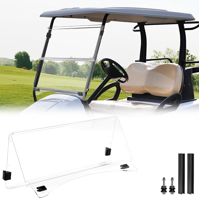 KEMIMOTO Golf Cart Windshield Compatible with Club Car Precedent Gas/Electric (04-Up), Foldable Replacement Windshield with Anti-UV and Impact Resistant Acrylic (Clear)