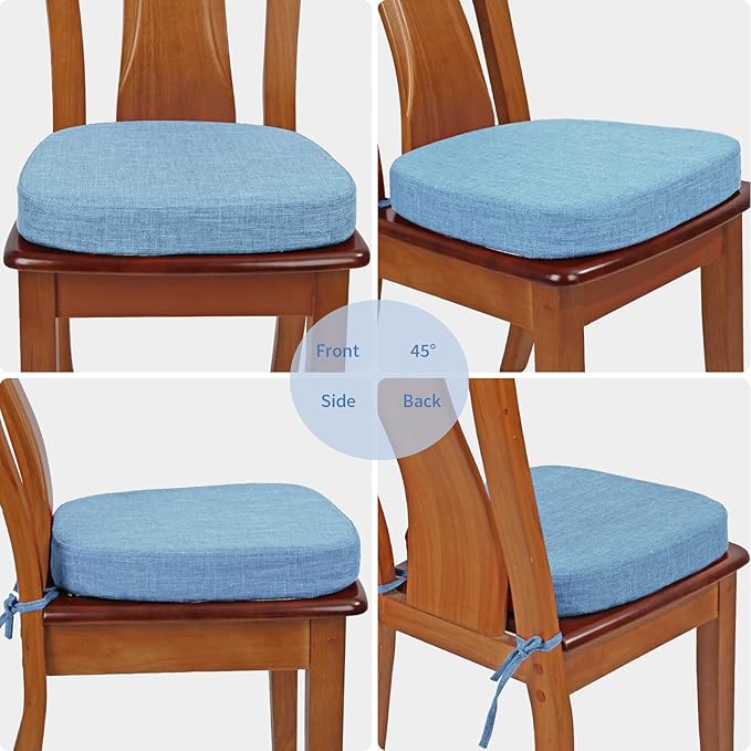 BUYUE Thickened 2.5" Dining Chair Cushions Set of 6, U-Shape High Density Foam Comfortable Chair Pads for Kitchen, Slip Resistant Indoor Seat Cushions (6 PCS, Light Blue)