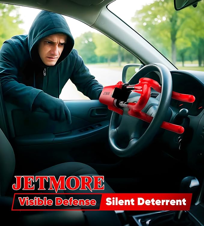 Jetmore Car Steering Wheel Lock Anti-Theft Device, Wheel Locks for Cars, Dual Hooks, Car Lock Steering Wheel, Car Anti-Theft Device, Saw-Resistant Alloy Steel, for Cars, SUVs & Trucks
