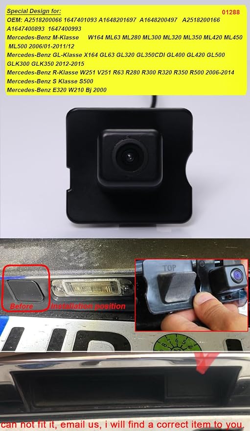 Vehicle Rear View Camera Waterproof Night Vision Back up Reverse Camera Replacement for Mercedes Benz MB ML320 CDI/ML350/ML300/ML250/ML63/W164/ML450