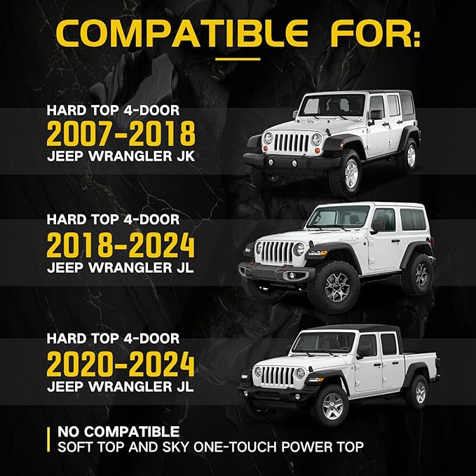 3 Crossbars 400 lbs Heavy Duty Roof Rack Crossbars for Jeep Wrangler JL JK Gladiator JT 2007-2024, (2/4 Door Hardtop)