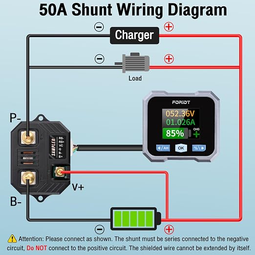 10-100V Battery Monitor with 50A Shunt, LCD Backlight Coulometer, Digital Voltage Current Power Capacity Meter for RV, Marine, Motorcycle, Golf Cart, Solar System