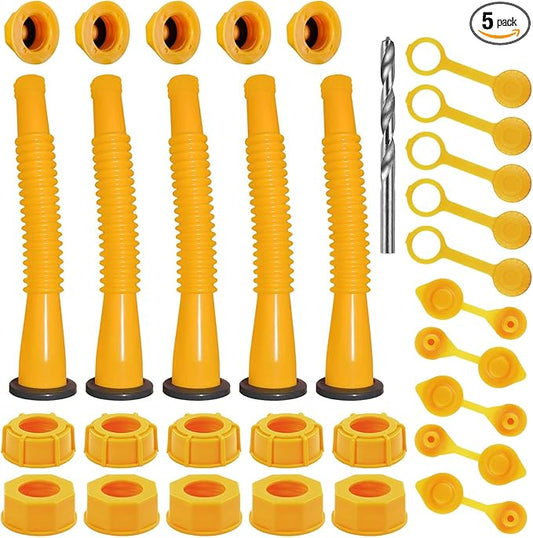 Gas Can Spout Replacement Kit, Gas Can Nozzle Replacement (5 Kit-Yellow) All gaskets are installed and ready to use upon receipt. For 1/2/5/10 gallon gas can. Easy and convenient to use