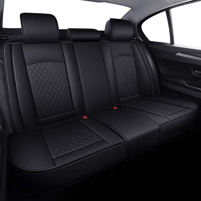 Aierxuan Leather Universal Car Seat Covers Split Bench 40/60 for Corolla Civic Hyundai Elantra Sentra Acura Altima Highlander Optima Mazda Chevy Ford Jeep(Rear Seat/Black)