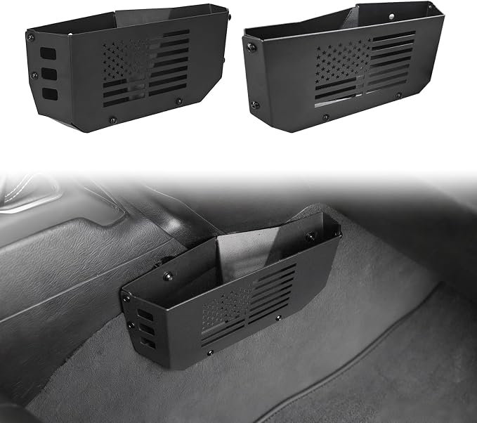 Center Console Organizer for Jeep Wrangler JL Gladiator JT, 2-Pack | Side Stainless Steel Car Storage Box with American Flag, Car Armrest Storage Box for Phone Keys Cards