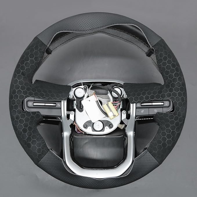 MEWANT Hand Stitch Black Faux Leather Hexagon Embossed Athsuede Steering Wheel Cover for Chevy Colorado ZR2 Bison 2024