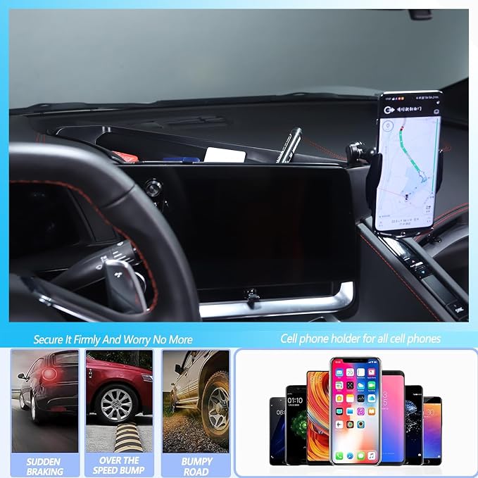 Sekhyna Navigation Screen Back Storage Box Compatible Chevrolet Corvette C8 2020-2025,Dash Organizer Tray,Center Console Phone Insert Auxiliary Storage Tray Interior Accessories (with Phone Mount B)