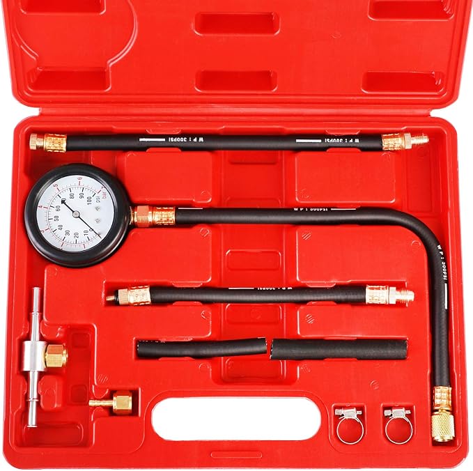 JIFETOR Fuel Injection Pump Pressure Tester Gauge Kit, Car Gasoline Gas Fuel Oil Injector Test Manometer Tool Set 0-100PSI, Universal for Auto Truck SUV Motorcycle ATV RV