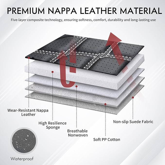 Huidasource for Toyota Tundra Seat Cover, Nappa Leather Truck Seat Cover, 360° Full-Coverage Toyota Seat Covers 2014-2021 CrewMax, Compatible with Armrest Airbags (Full Set/Black＆White)