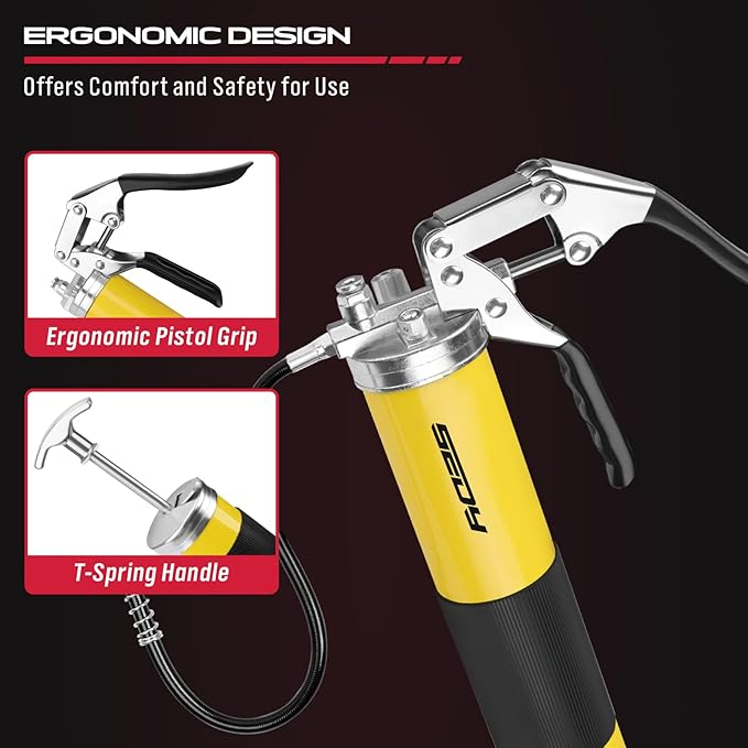 17-Piece Heavy Duty Grease Gun Kit: 14oz Grease Tube Flexible Hose Bearing Grease Pump 8000 PSI Pistol Grip Grease Guns Tool Marine Durable Connectors Adapters Extension Tubes Nozzle Easy Operation