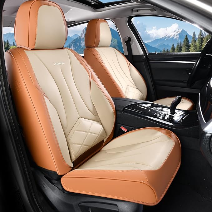 FLORICH Front Car Seat Covers, Leather Seat Covers for Cars, Waterproof Car Seat Protectors 2 Pack, Front Seat Covers for Cars, Automotive Seat Covers Protector Fit for Most Sedans SUV Pick-up Truck