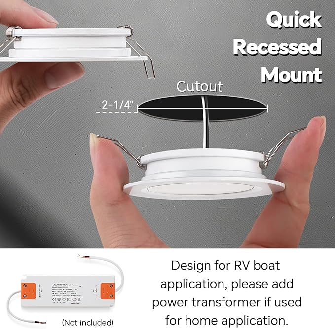 acegoo RV 2.75" Recessed LED Ceiling Light 12V Ultra-Thin Puck Light, Dimmable RV Lights Interior for Camper Van Truck Motorhome Boat Sailboat Roof Under Cabinet Lighting, 6 Pack (White,Warm White)