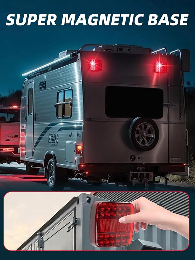 Wireless Trailer Lights Kit Magnetic, LED Wireless Tail Lights for Trailer with Strong Magnet and Rechargeable Battery, IP67 Waterproof, Portable Tow Light Set for Trucks, RVs, Boats, Campers