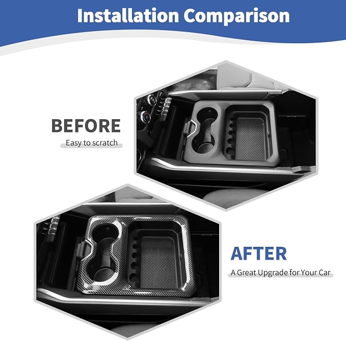 RT-TCZ for RAM Cup Holder Storage Box Trim Cover, Carbon Fiber Interior Accessories for Dodge RAM 2018-2023