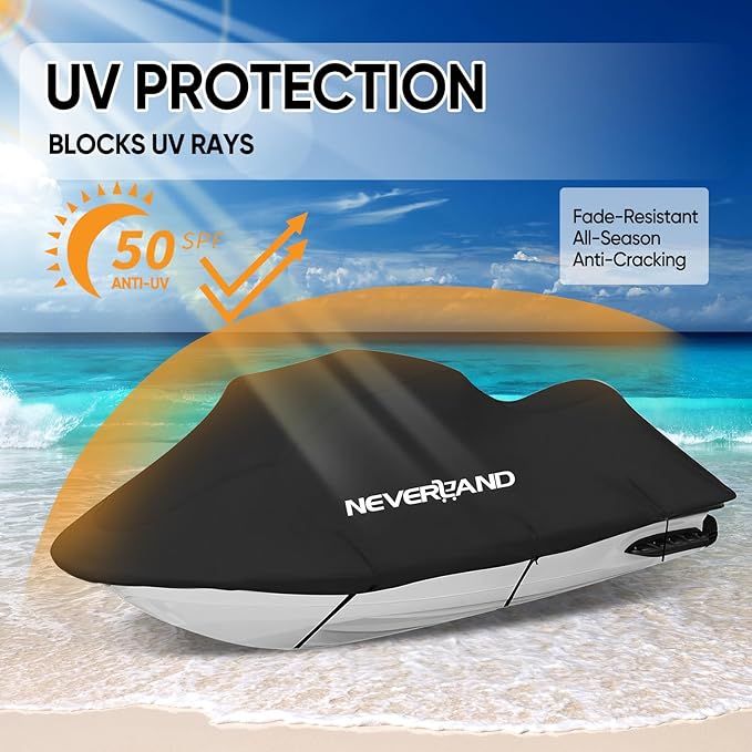 NEVERLAND Jet Ski Cover Suitable for 2 3 Seater Jetski Covers Heavy Duty Waterproof with 2 Air Vent Marine Grade UV Resistant Compatible with Yamaha Sea-Doo Lengths 120'' to 135"(Black)