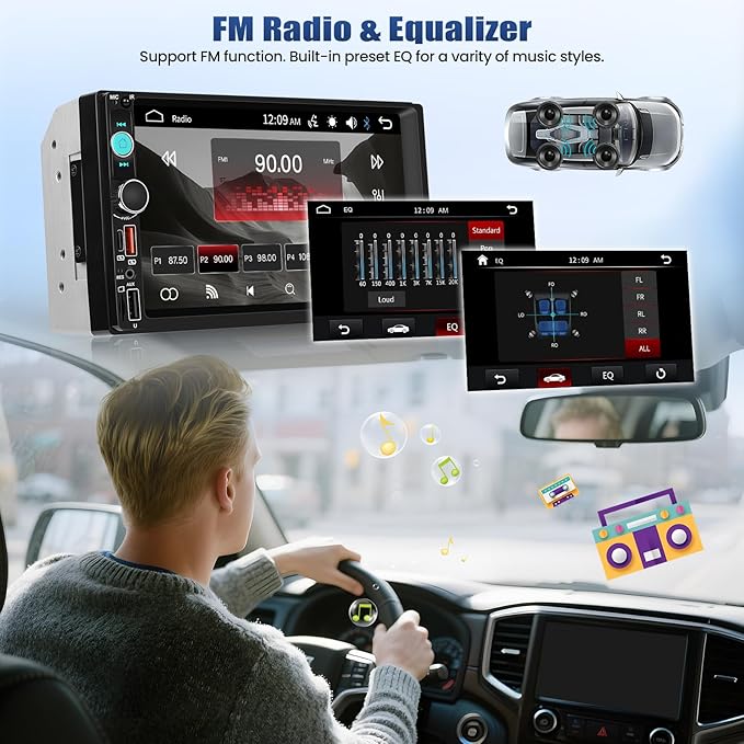 CAMECHO 7 Inch Double Din Car Stereo Touch Screen Bluetooth Car Radio Support Mirror Link FM Radio USB/Type-C/AUX/SD Input Car Audio Receivers Multimedia MP5 Player 2 Din Head Unit