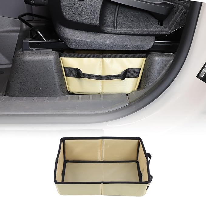 Under seat Storage Bag for Ineos Grenadier 2020-2025 Accessories Oxford Cloth Tool Organizer Box Under Front Seat, Underseat Hidden Bag Organizer Tray Drawer Bin with Anti-slip Handle (Beige)