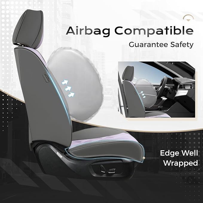 Coverado Car Seat Covers Full Set, Seat Covers for Cars, Waterproof Leather Automotive Seat Cover, Universal Car Interior Protectors Cushion for Most Cars Gray_Pruple
