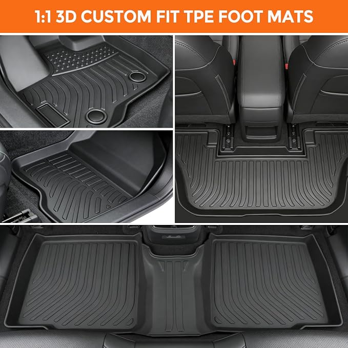 Floor Mats for Ford Explorer 7 Passenger Bench Seat 2011-2014 (Not for 6-Seat Captain Chairs), Custom Fit Heavy Duty TPE All Weather Protection, Waterproof Non-Slip Black (Three-Row Floor Mats)