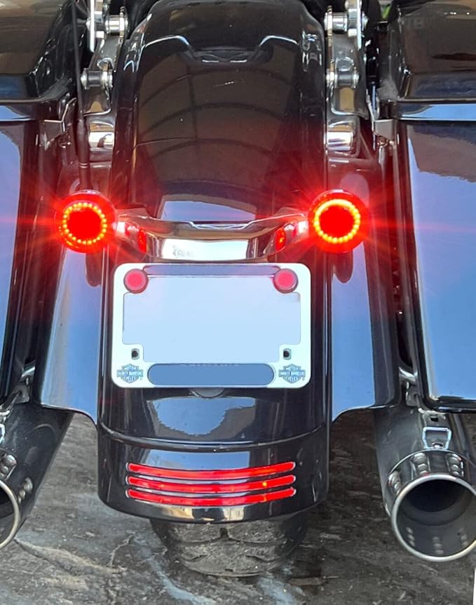 Eagle Lights 8748RTS-S 2 Inch Rear LED Turn Signals with Halo Running Lights and Brake Lights Compatible With Harley Davidson® Motorcycles - Generation I / 1157 Base/Red/Add Smoked Lenses