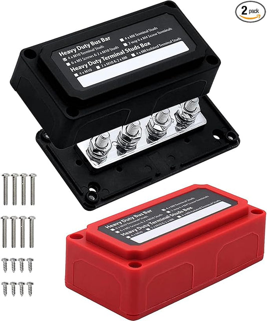 300A Bus Bar 12V DC Waterproof Power Distribution Block with 4 x 3/8" (M10) Terminal Studs Heavy Duty Battery Terminal Block 12v Junction Block for Automotive Marine RV(Positive & Ground)