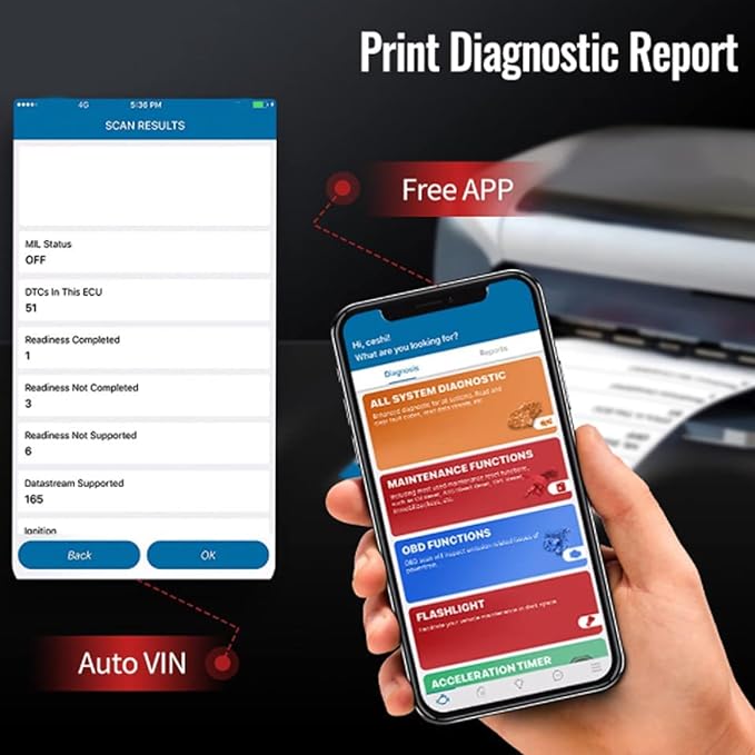 Brilluxa OBD2 Scanner, Bluetooth OBDII Code Reader Diagnostic Scan Tool, Full System Engine Diagnostics for ABS SAS IMMO Injector ETS