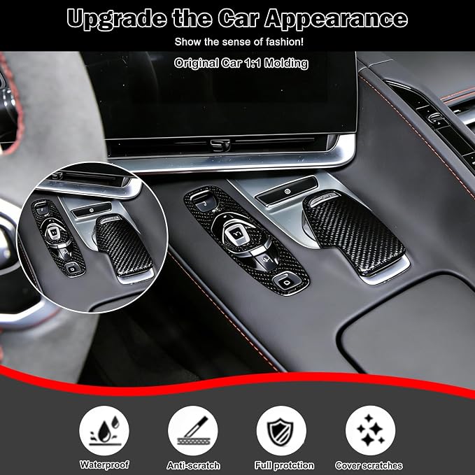 Set of 2 Genuine Carbon Fiber Gear Shift Panel Cover Trim for Corvette C8 2020-2025 Gear Shift Knob Head Protection&Console Gear Shift Button Panel P D Auto M Button Frame Accessories (Black)