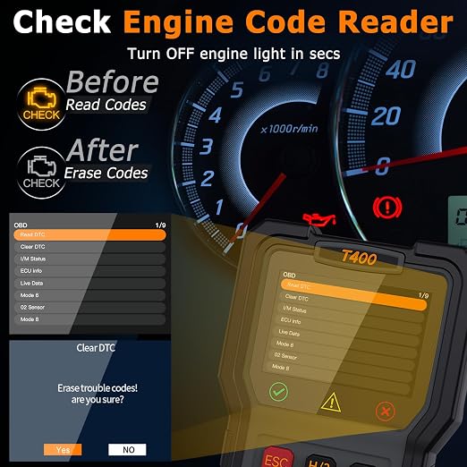 OBD2 Scanner and Battery Tester, 2-in-1 Car Diagnostic Tool, Check Engine Code Reader, 12V Battery Analyzer, Relay Tester, Fuel Injector Tester for Heavy Duty Truck, T400