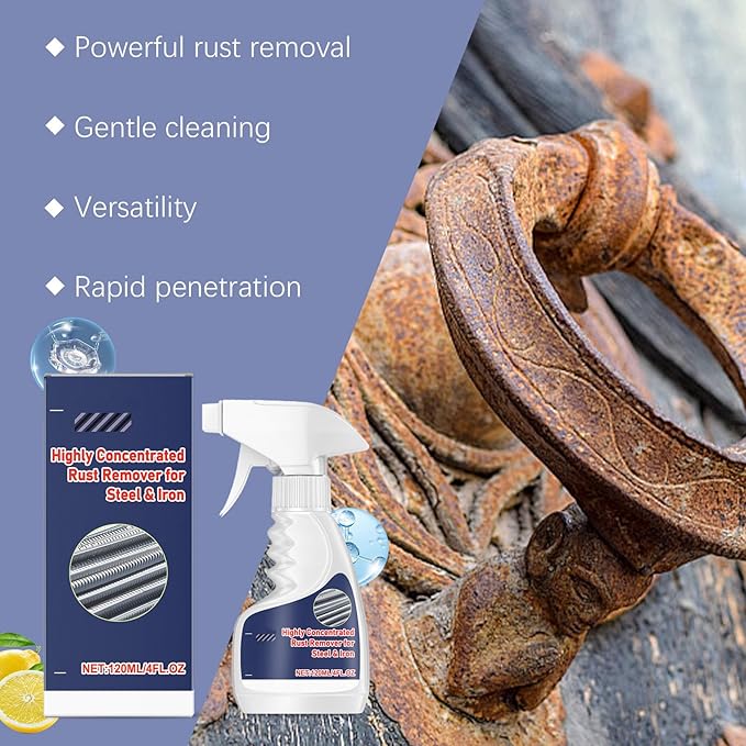 Highly Concentrated Rust Remover for Steel & Iron, Fast Acting Metal Rust Removal Spray, Heavy Duty Rust Stain Cleaner for Tools, Automotive Parts, Bolts, Chains, Wheels – 120ml