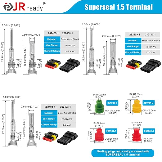 JRready ST6531 Pin Connectors Male Female Crimp Contact Pins Terminals Kit Deutsch 12 16 20 Molex MLX 093” 062” Micro-Fit Mini-Fit Jr. Superseal 1.5 Terminal with Pin Extractor Removal Tool 1310Pcs
