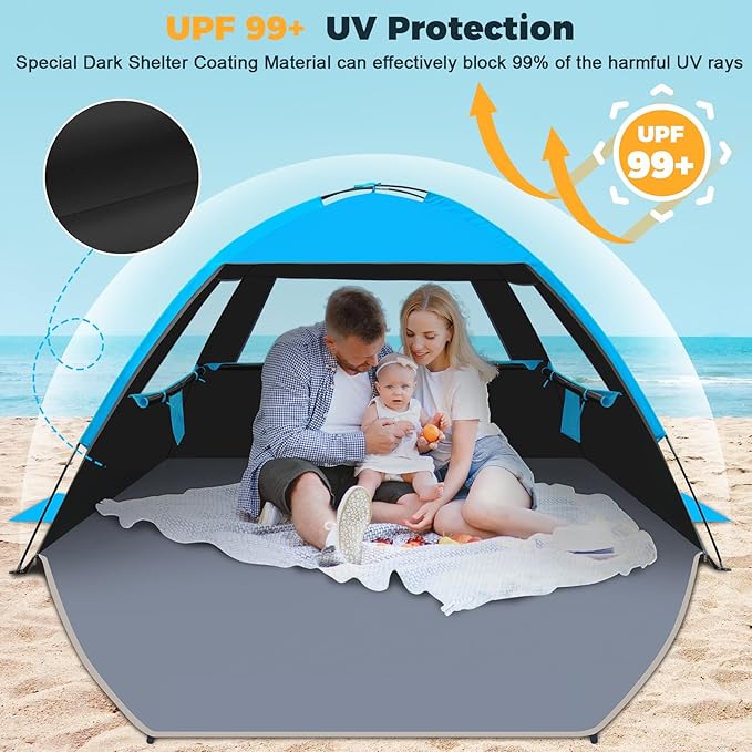 Venustas Beach Tent Sun Shelter for 3/4/6/8 Person, UPF 50+ UV Protection Beach Canopy, Lightweight and Easy Setup Cabana, Portable Shade Tent