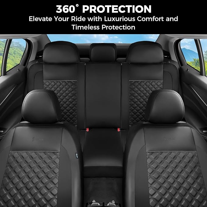 FLORICH Seat Covers, Front Seat Covers 2 PCs, Automotive Seat Cover for Cars, Luxury Leather Universal Seat Cover Accessories Fit for Most Cars SUV Truck Sedans(Black)