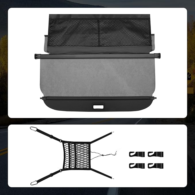 T TGBROS Cargo Cover for Toyota RAV4 2026 Carbon Fiber Retractable Trunk Cover with Car Mesh Organizer Net Bag, Car Privacy Shield for RAV4 Accessories