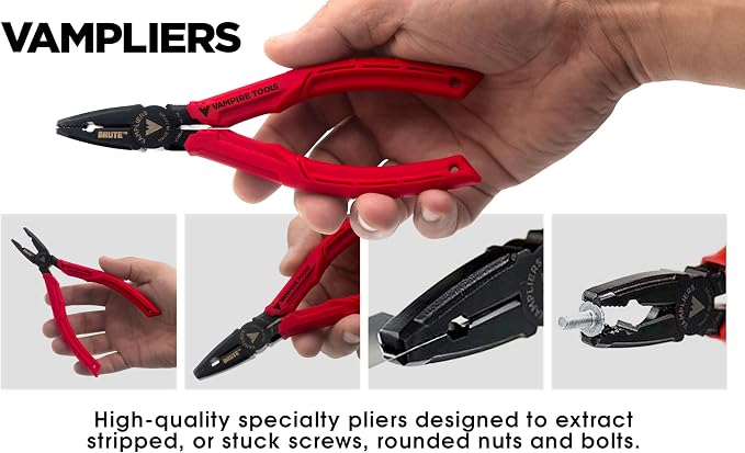 VAMPLIERS 2-PC Screw Extractor Pliers Set. Made in Japan: 8" Linesman Pliers + 6.25" Black Oxide Multipurpose Plier