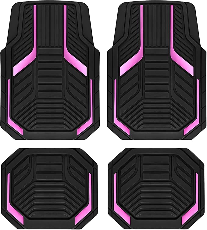 PIC AUTO Heavy Duty Rubber Floor Mats, Pink Aluminum Film Car Mats Set, Front and Rear Car Mats with Anti-Slip Backing, All Weather Protection, Trim-to-Fit for Automotive SUV, Sedan, Van