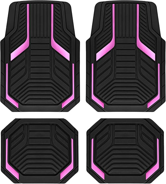 PIC AUTO Heavy Duty Rubber Floor Mats, Pink Aluminum Film Car Mats Set, Front and Rear Car Mats with Anti-Slip Backing, All Weather Protection, Trim-to-Fit for Automotive SUV, Sedan, Van