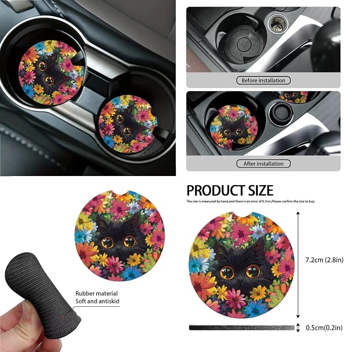 Flower Cat Print Automotive Seat Covers & Accessories Full Set, 15Pcs Car Interior Cover Set High Back Seat Covers Steering Wheel Cover Safety Belt Pads for Vehicle Truck Sedan