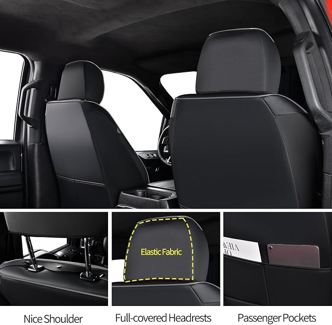 Ranger Seat Covers, for 2019-2025 Ford Ranger XLT XL Lariat Crew Cab, Napa Leather Seat Protector (Full Set, Black&Gray)