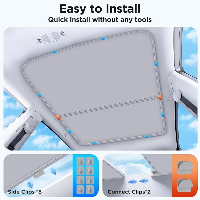 2026 Upgraded for Tesla Model Y Accessories Sunshade Roof [No Sag, Ice-Crystal Cooling Coatings] Heat Insulation Glass Roof Sun Shade for Tesla Model Y Accessories 2020-2024 Beige