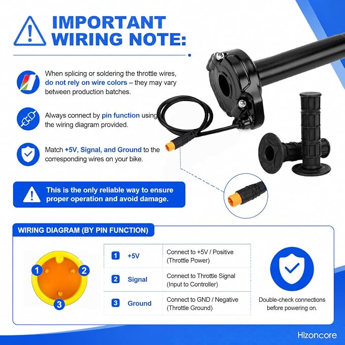 Ebike Full Twist Throttle for Macfox, 3 Pin Surron Style Throttle Grip Kit 12V-72V Compatible with HappyRun Freego Heybike Electric Dirt Bike