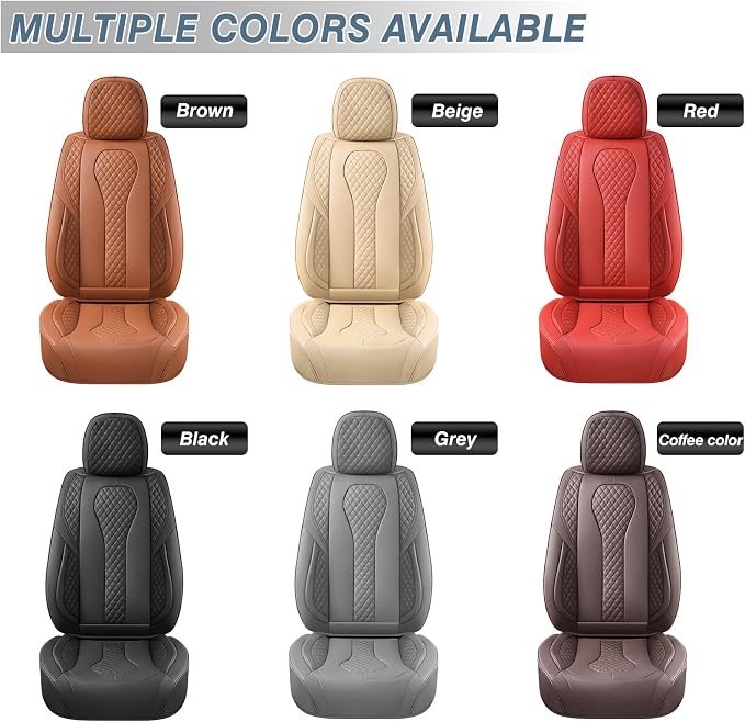 Car Seat Covers Full Set, 2-Seater Waterproof and Breathable Nappa Leather, Fit for Front Seats of Cars, Compatible with Airbags, Car Seat Protector Covers for Most Cars - All Brown