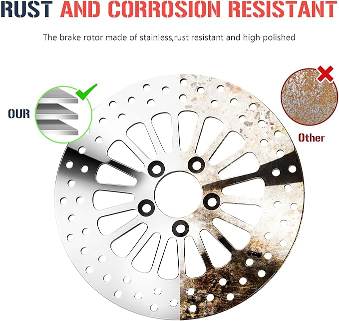 11.8" Front and Rear Brake Rotor with Bolts Set for Harley Davidson Touring Models, for Road King/Street Glide/Road Glide/Electra Glide 2008-2022, Mirror-Polished Stainless Steel Rotors, 2PCS